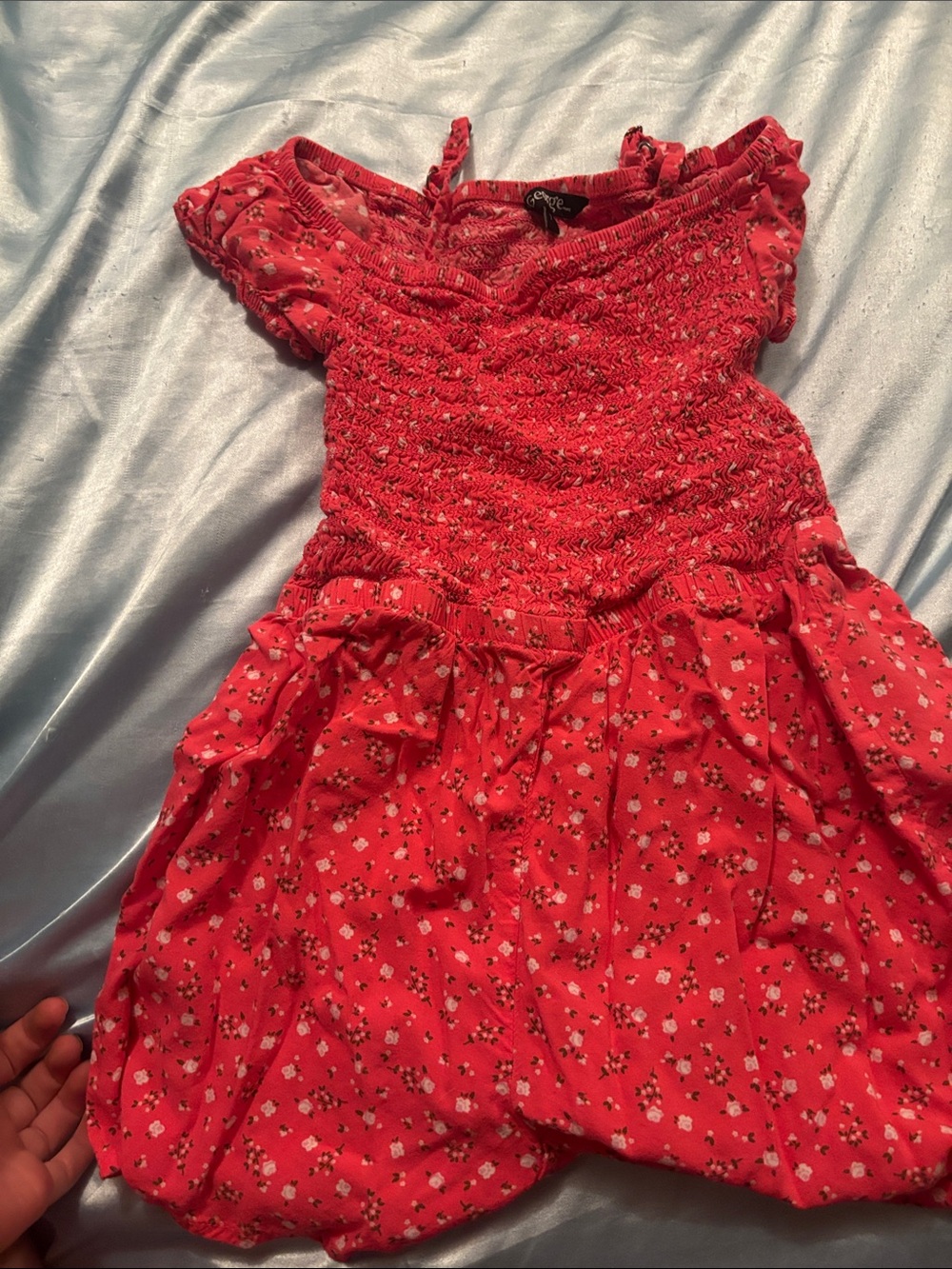 George Red Floral Smocked Casual Dress for Girls